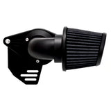 Black air filter with mounting bracket on a white background