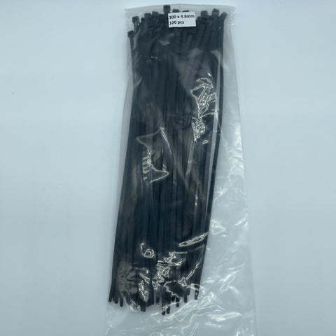 100x Cable Ties - Black - 300 x 4.8mm