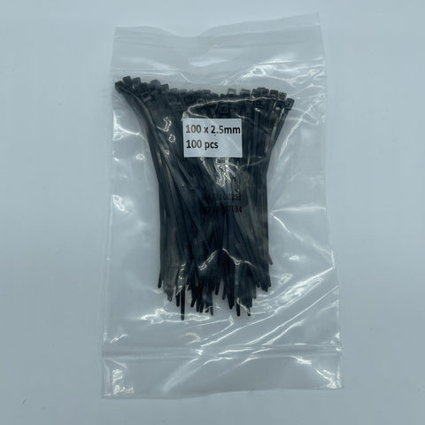 100x Cable Ties - Black - 100 x 2.5mm